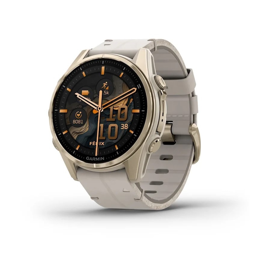 Garmin Fenix 8 3.3 cm (1.3") AMOLED 43 mm Digitaalne 416 x 416 pikslit Puuteekraan Kuld Wi-Fi GPS (satelliit)