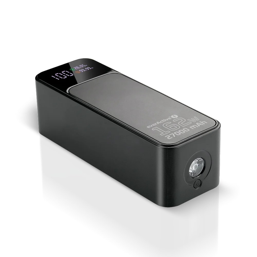 Повербанк 27 000мАч, 1x USB, 2x USB-C, 162,5Вт, QC4+, фонарик, LCD экран, черный – 4