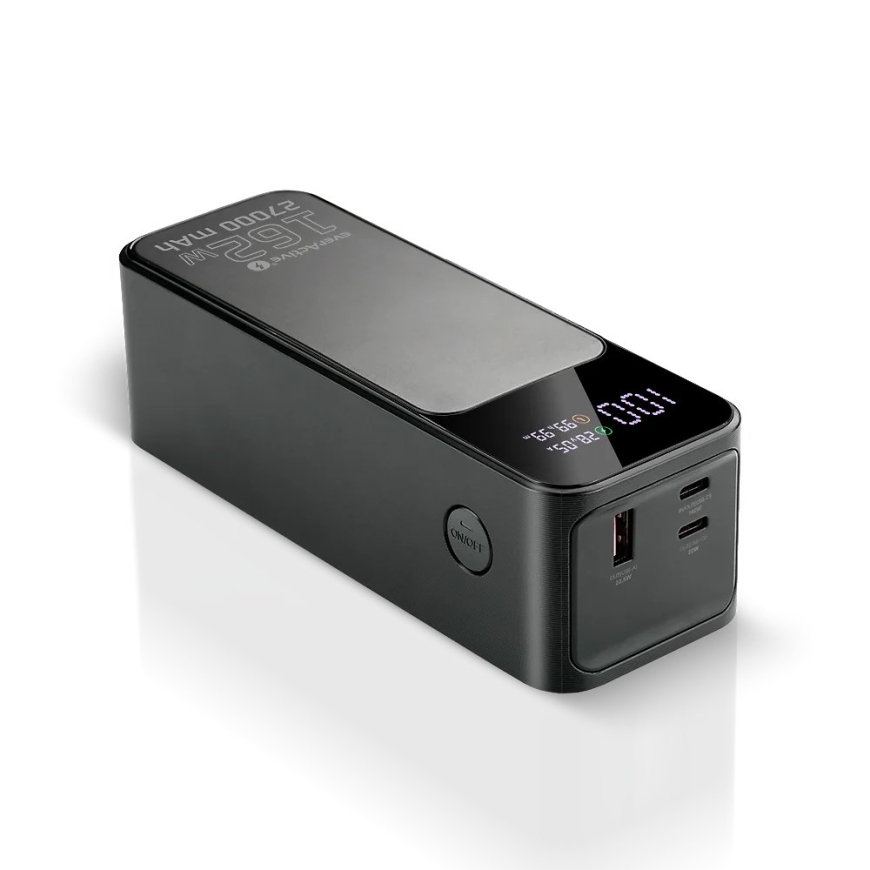 Power bank 27,000mAh, 1x USB, 2x USB-C, 162.5W, QC4+, flashlight, LCD screen, black – 5