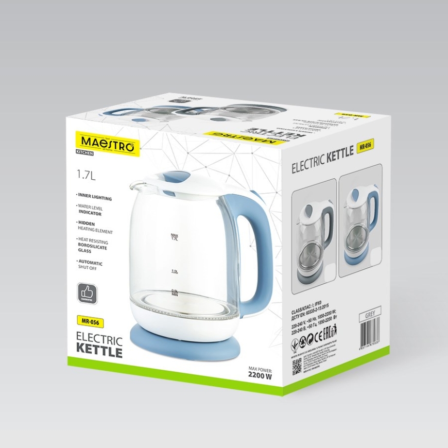 Maestro MR-056-Grey Glass Electric Kettle 1.7 L – 5