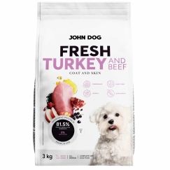 JOHN DOG Šviežia kalakutiena ir jautiena - sausa šunų maistas - 3 kg
