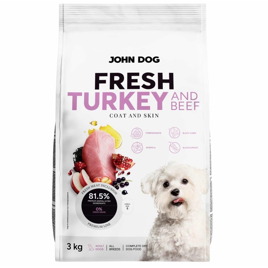 JOHN DOG värske kalkun ja veis - kuiv koeratoit - 3kg