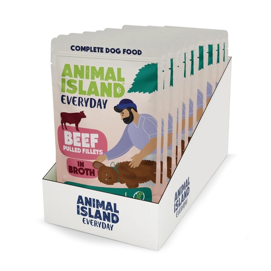 ANIMAL ISLAND Naudanliha-pihvit liemessä - märkä koiranruoka - 10x150g