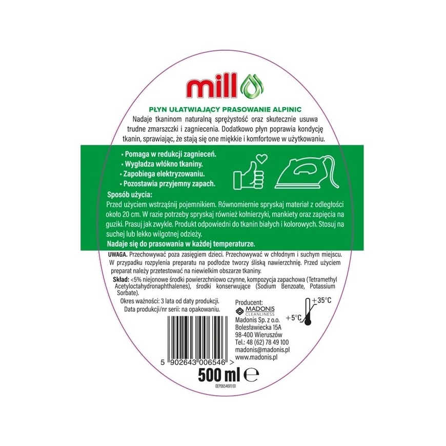 Mill ALPINIC triikimisabiaine vedelikpihusti 500 ml – 2