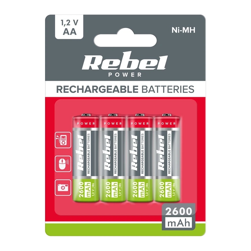 Akumulatorki REBEL AA , 2600 mAh, Ni-MH, 1,2V, 4vnt./bl , R6