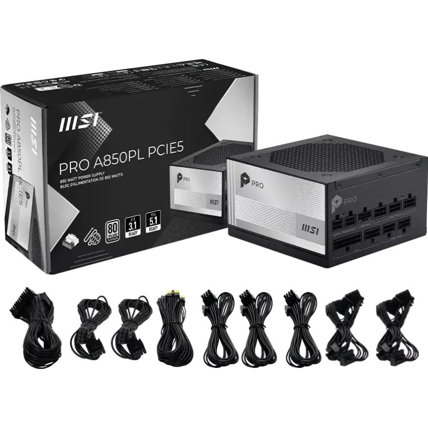 MSI PRO A850PL PCIE5 850W 120mm 80 Plus Platinum aPFC barošanas bloks – 4