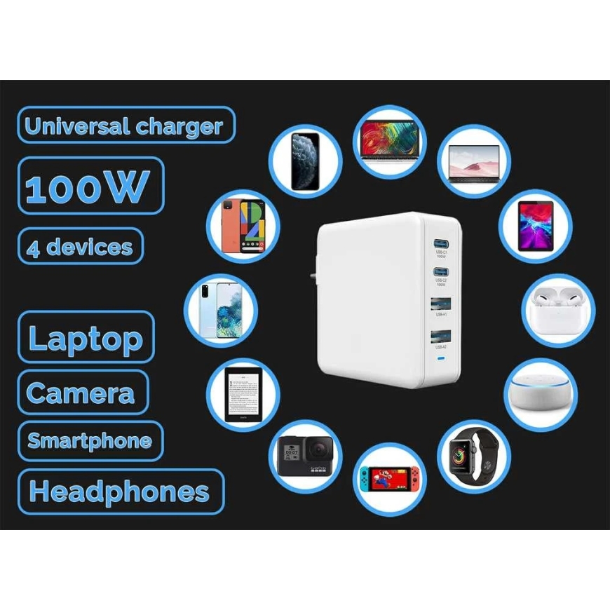 Viking USB GaN 100W -laturissa, PD3.0 ja QC4+ tuki valkoinen – 4