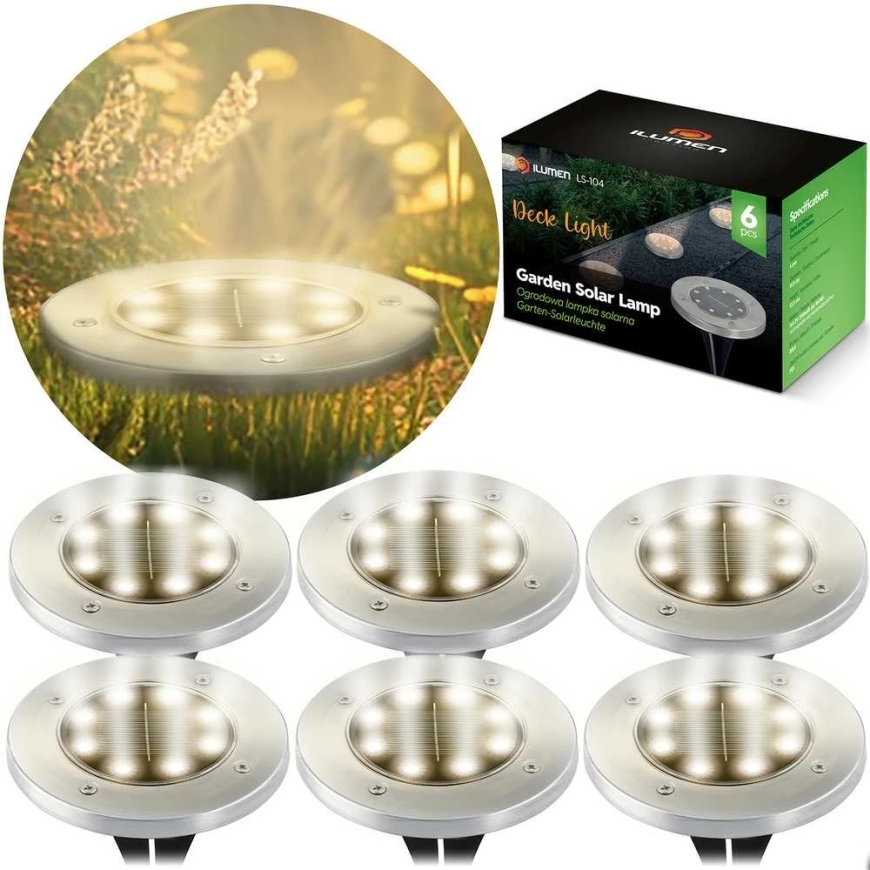 Solar Powered Ground Lights, 6 pcs, „Ilumen LS-104“