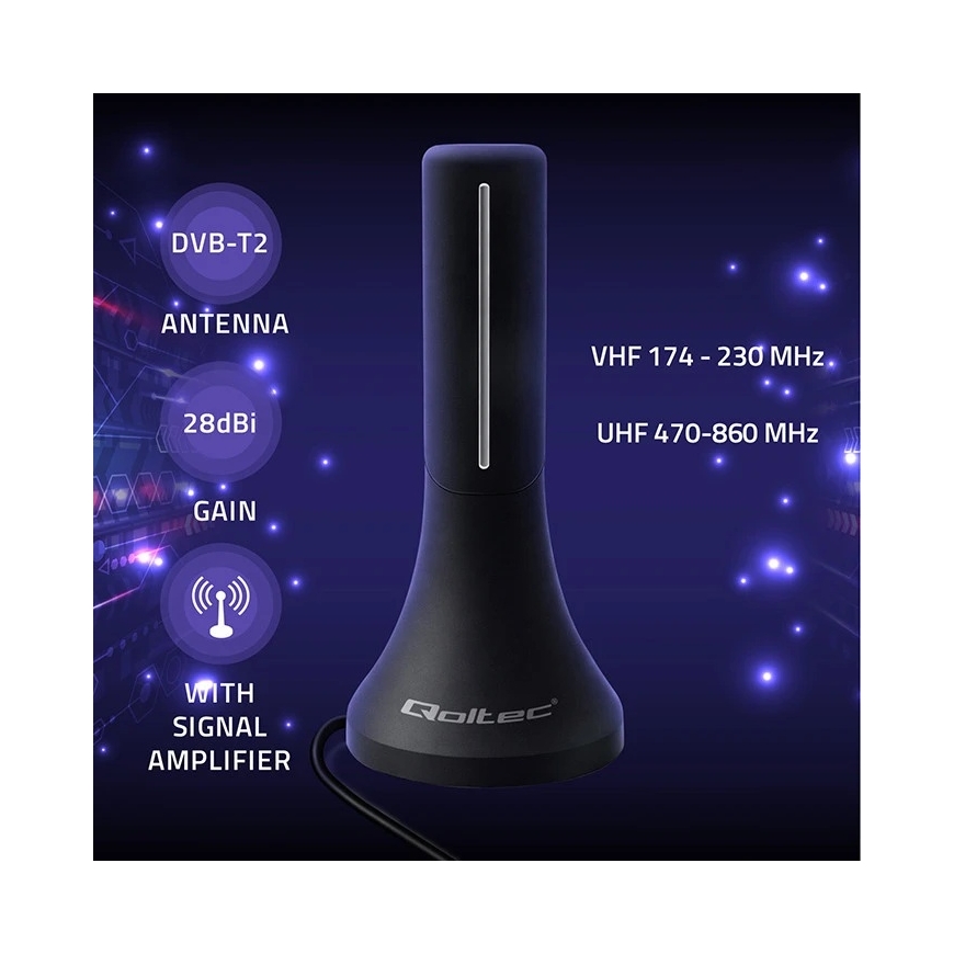 Qoltec internal DVB-T/T2 TV antenna 32dBi 4K 4m – 3