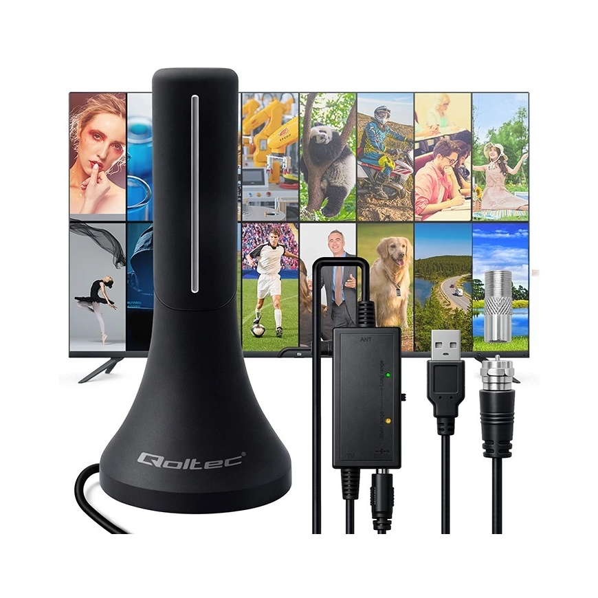 Qoltec sisäinen DVB-T/T2 TV-antenn 32dBi 4K 4m – 5