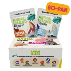 ANIMAL ISLAND Turcija / Baltās zivis filejas buljonā - mitrais kaķu barība - 80x85g