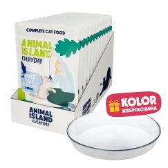 ANIMAL ISLAND Kiekvienos dienos baltos žuvies sriuba Dėžutė - šlapias kačių ėdalas - 12x85g + nemokamas lėkštė