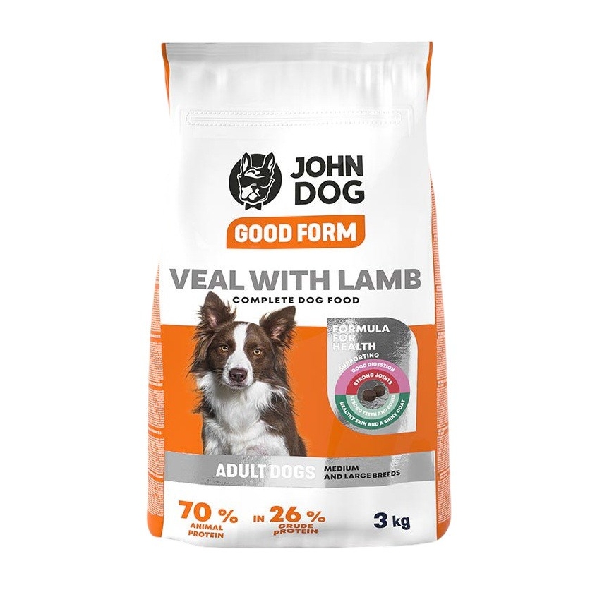 JOHN DOG Good Form Keski- ja suurikokoisille roduille vasikanlihaa ja lampaanlihaa - kuiva koiranruoka - 3 kg