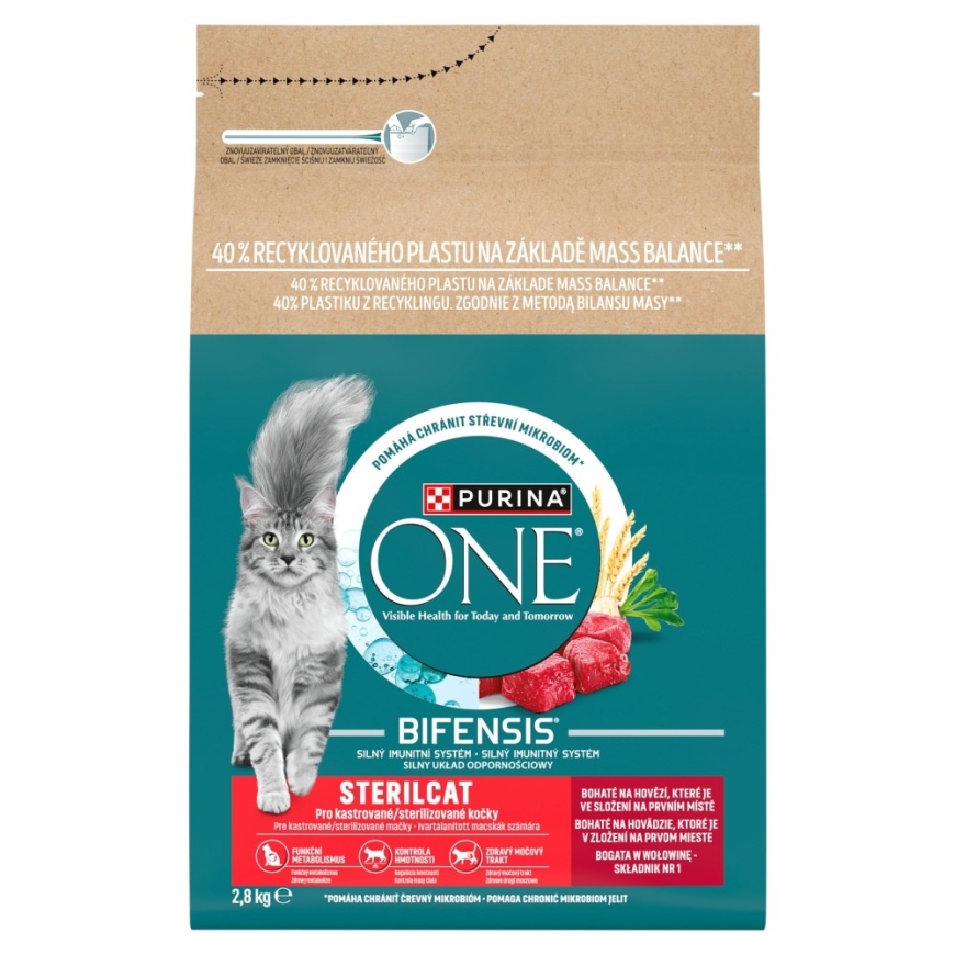 PURINA One Bifensis Sterilcat liellopa gaļas bagātināta sausā kaķu barība - 2,8 kg