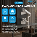 Ergo Office'i kinnitusharja/konks 2 monitorile, gaasivedru, 17"-32", 1-10 kg, matt valge, ER-692 W Ergo Office'i kinnitusharja/konks 2 monitorile, gaasivedru, 17"-32", 1-10 kg, matt valge, ER-692 W