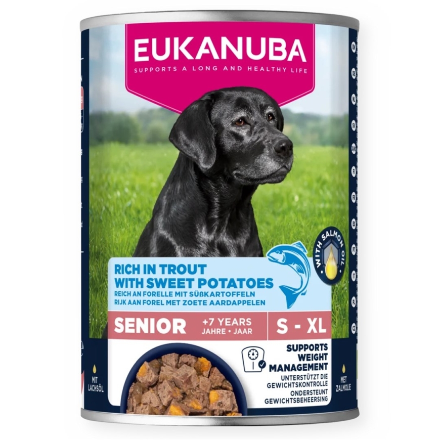 EUKANUBA Life Care Senior su lašiša ir saldžiosiomis bulvėmis - drėgnas šunų maistas - 400 g