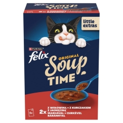 PURINA Felix Original Soup Time dėžutė, jautiena, ėriena, vištiena - šlapias kačių maistas - 6x48g