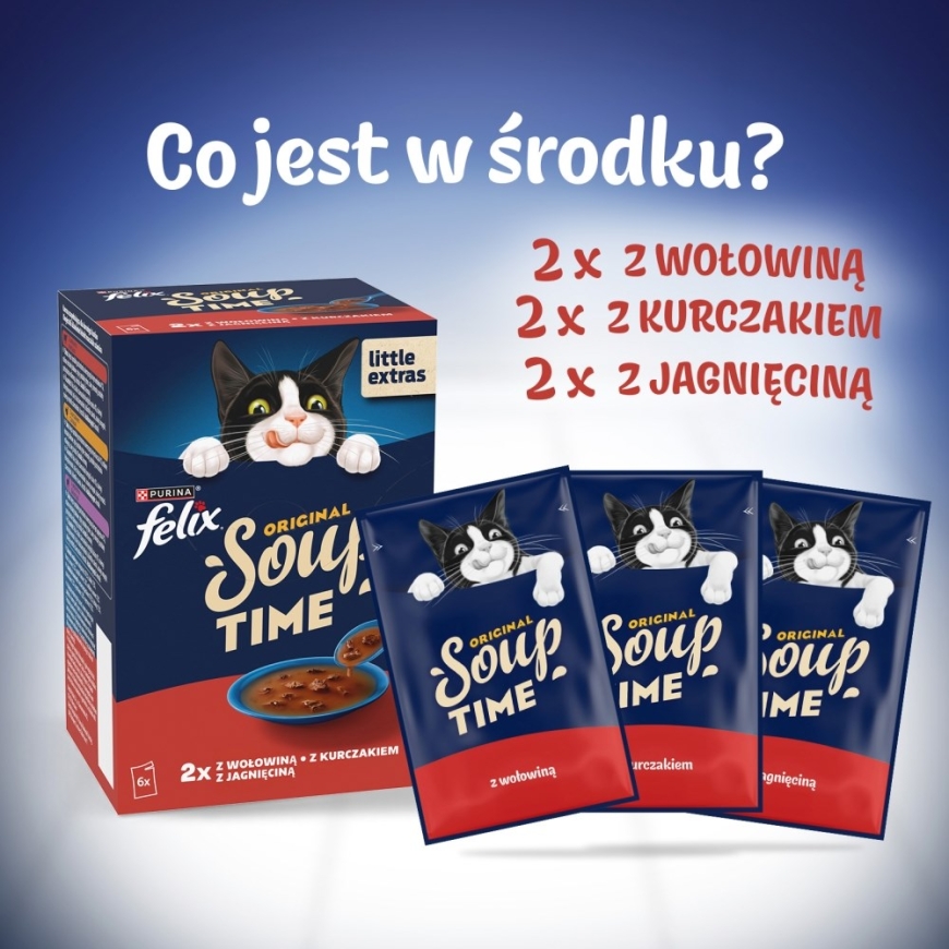 PURINA Felix Оригинальный Суп Время Корма Говядина, ягнятина, курица - влажный корм для кошек - 6x48г – 2