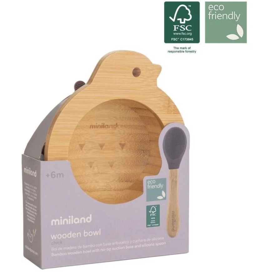 Miniland bamboo bowl with a spoon Birdie