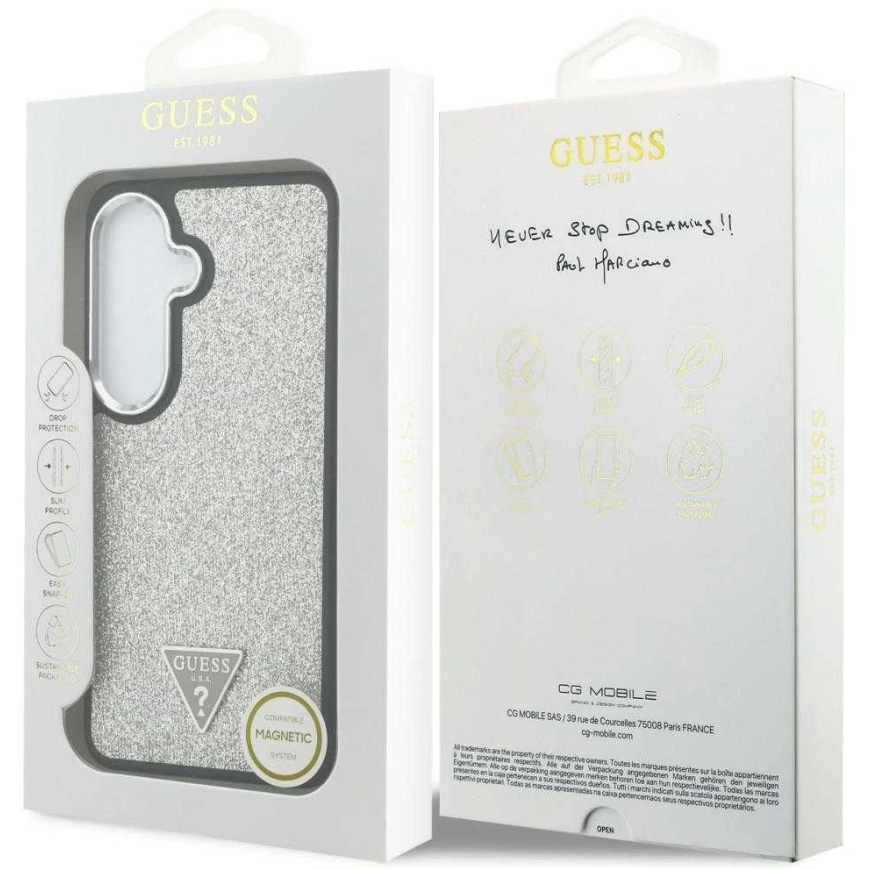 Guess Fixed Glitter Triangle MagSafe Case for Samsung Galaxy S26 Silver – 2