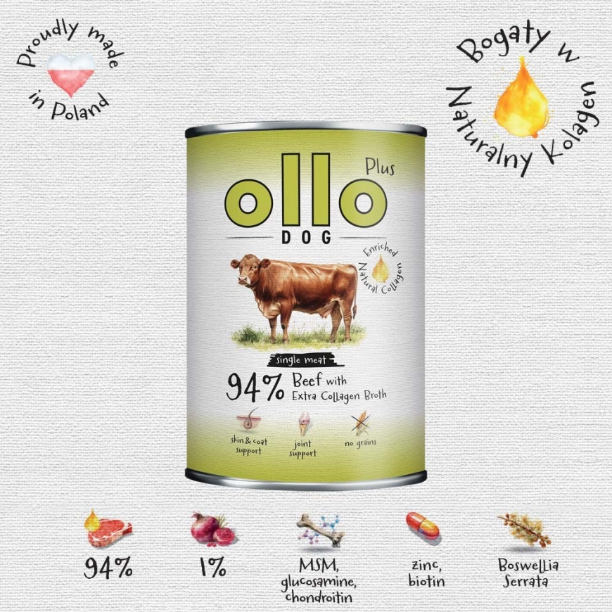 OLLO Plus kolagēna liellopa gaļa - mitra suņu barība - 400g – 2