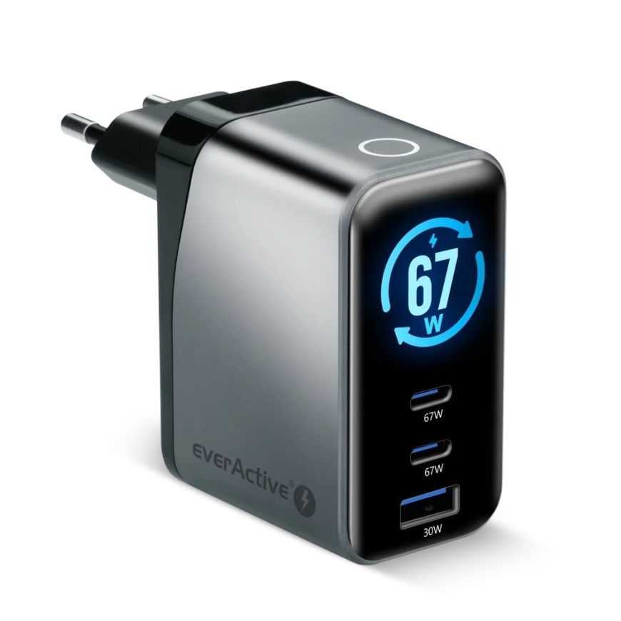 Laadija GaN 1 x USB, 2 x USB-C Quick Charge 4+ 67W musta