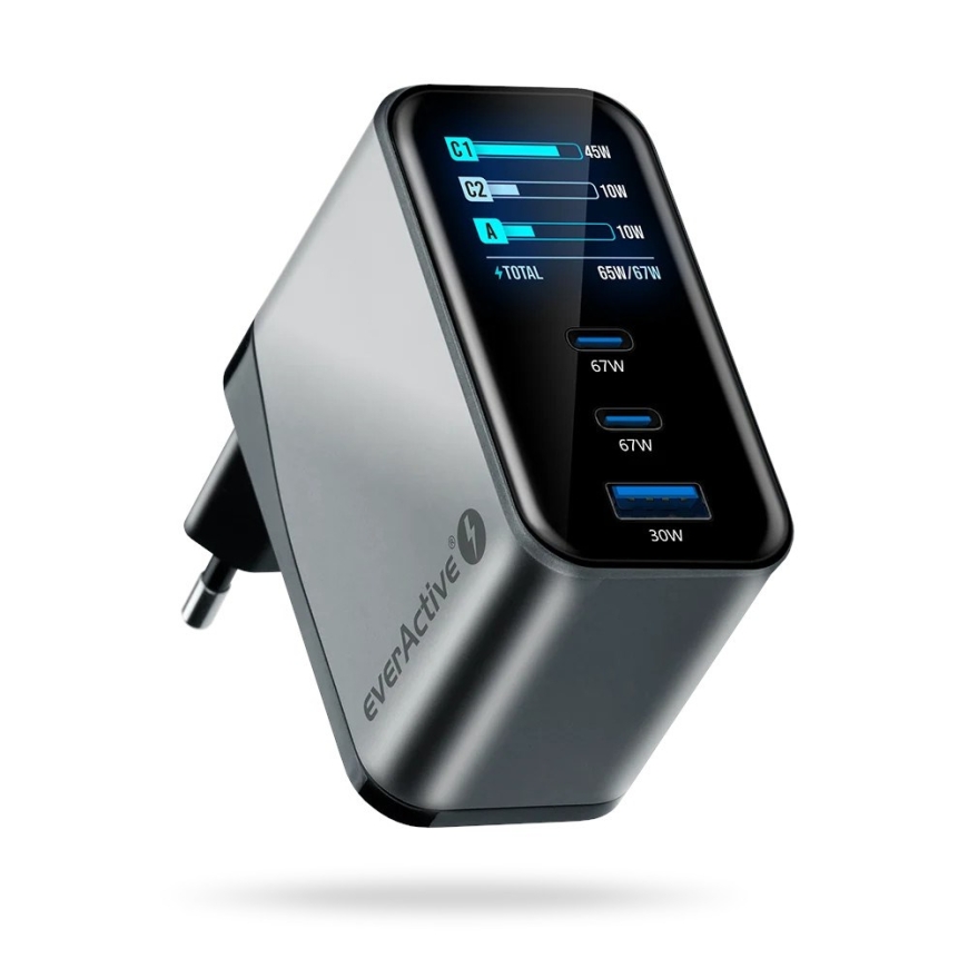 Laadija GaN 1 x USB, 2 x USB-C Quick Charge 4+ 67W musta – 2