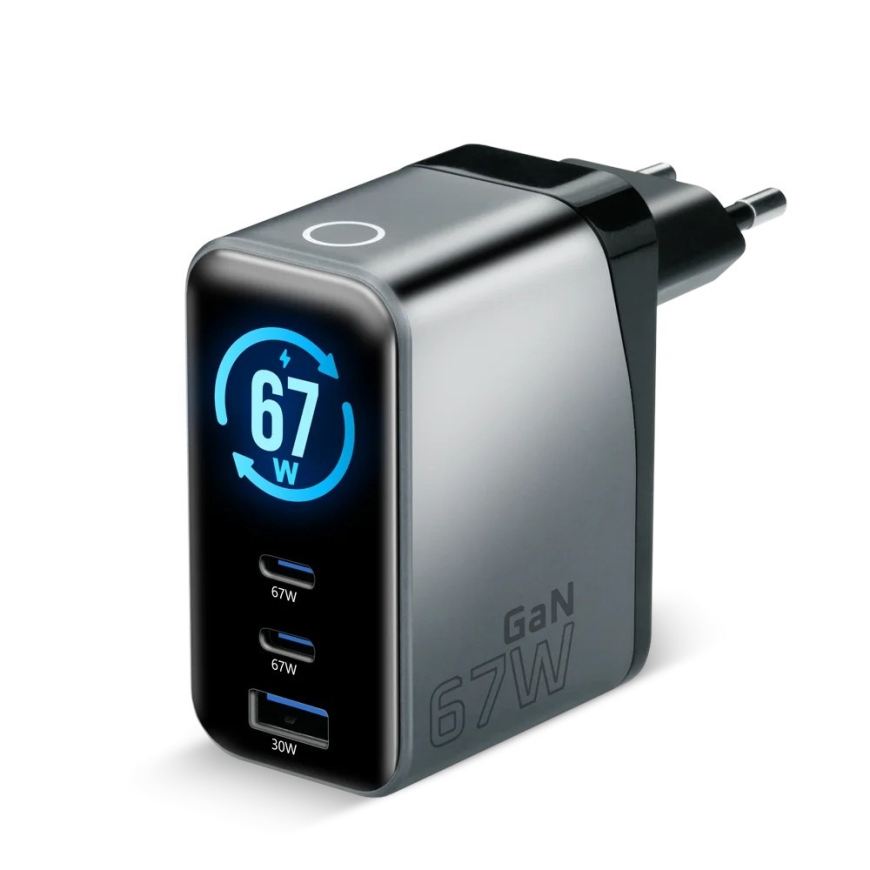 Charger GaN 1 x USB, 2 x USB-C Quick Charge 4+ 67W black – 3
