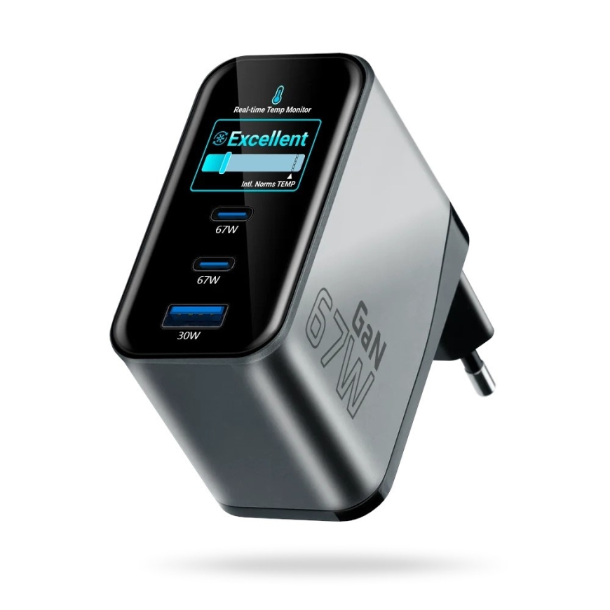 Charger GaN 1 x USB, 2 x USB-C Quick Charge 4+ 67W black – 4