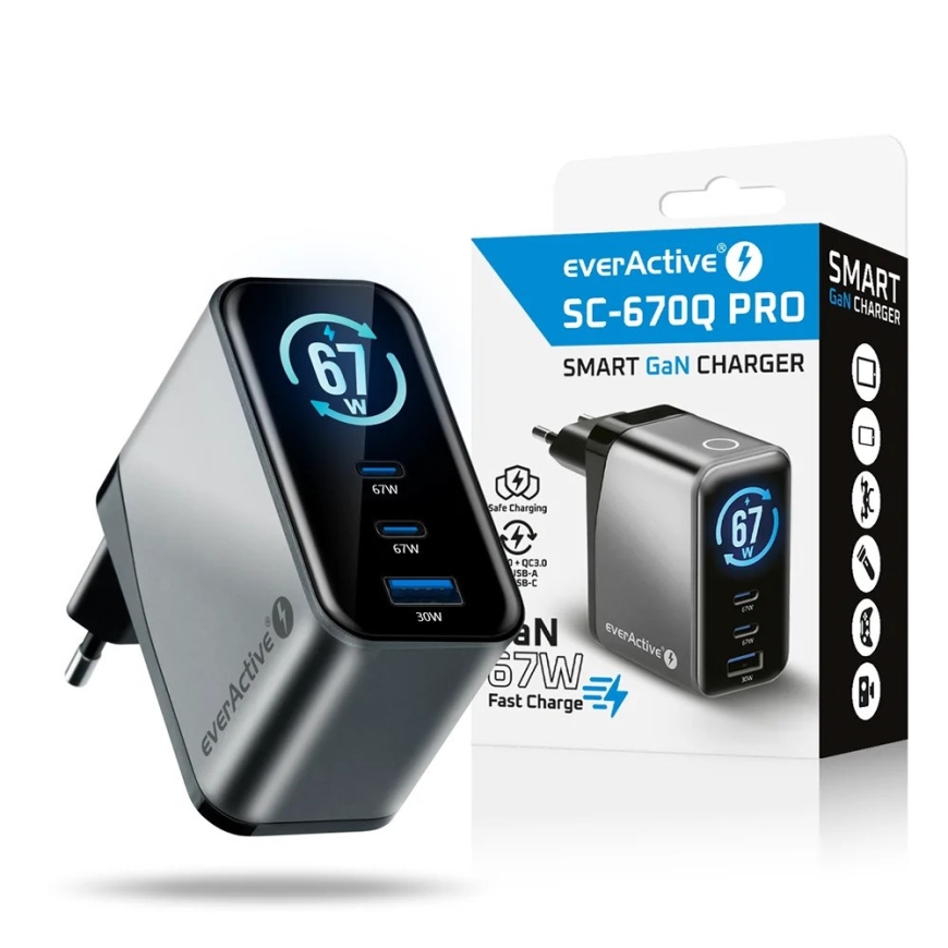 Charger GaN 1 x USB, 2 x USB-C Quick Charge 4+ 67W black – 5
