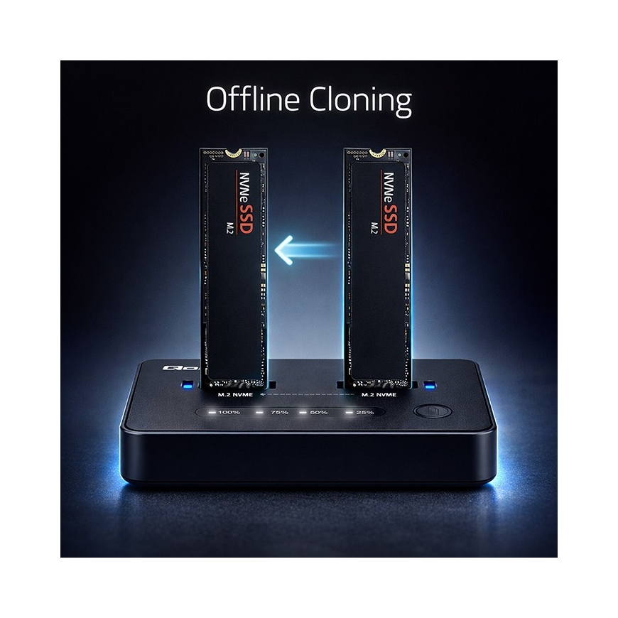 Qoltec 52366 M.2 NVMe SSD dokkimisjaam | PCIe | USB-C | 20 Gb/s | DUAL 2 x 8TB | Offline kloonimine – 4