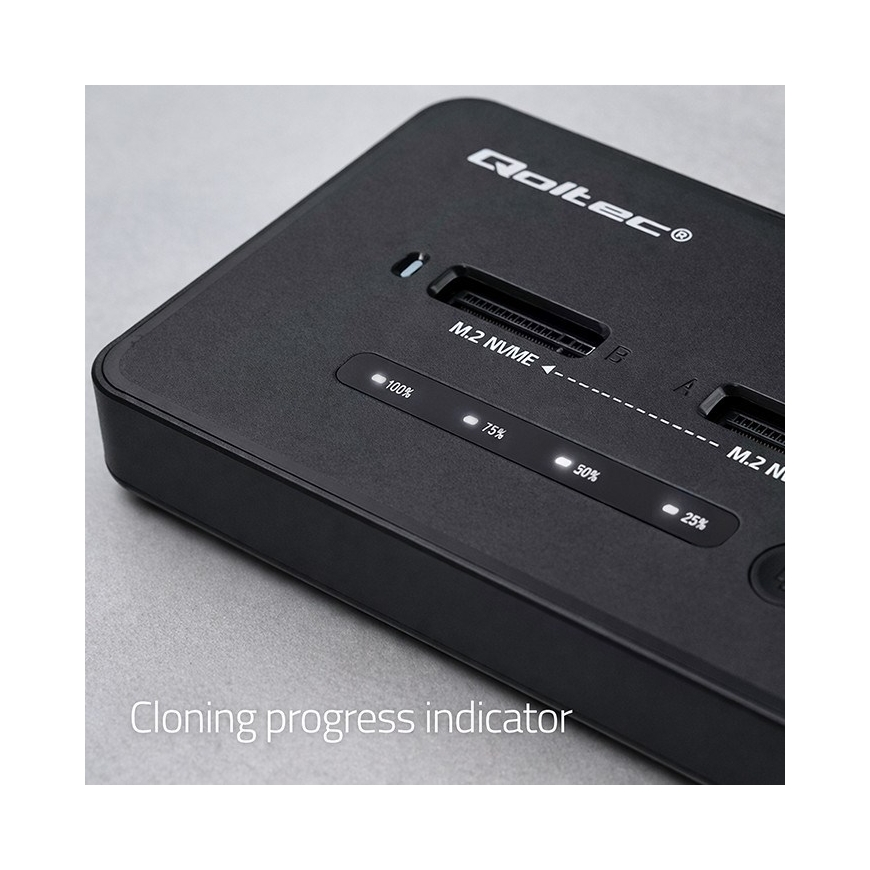 Qoltec 52366 M.2 NVMe SSD dokkimisjaam | PCIe | USB-C | 20 Gb/s | DUAL 2 x 8TB | Offline kloonimine – 5