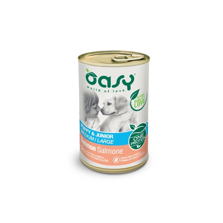 OASY One Protein Puppy & Junior Medium/Large Lašiša - šlapias šunų maistas - 400g