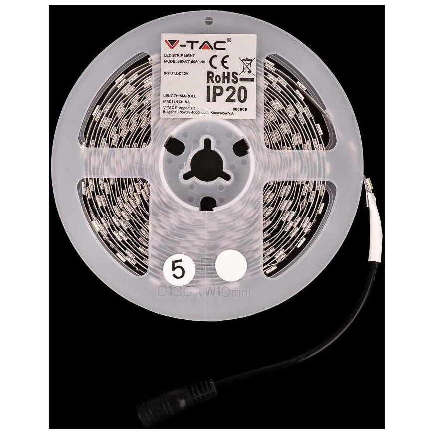 V-tac 11W/m LED juosta, 60LED/m, mėlyna sp., IP20, 5 metrų ritė – 3
