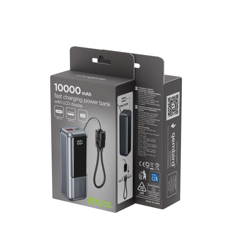 Gembird PB10-PD20-LCD-02 Kompaktiškas greito įkrovimo power bank su LCD ekranu, 20W, 10000 mAh, kosminė pilka – 4