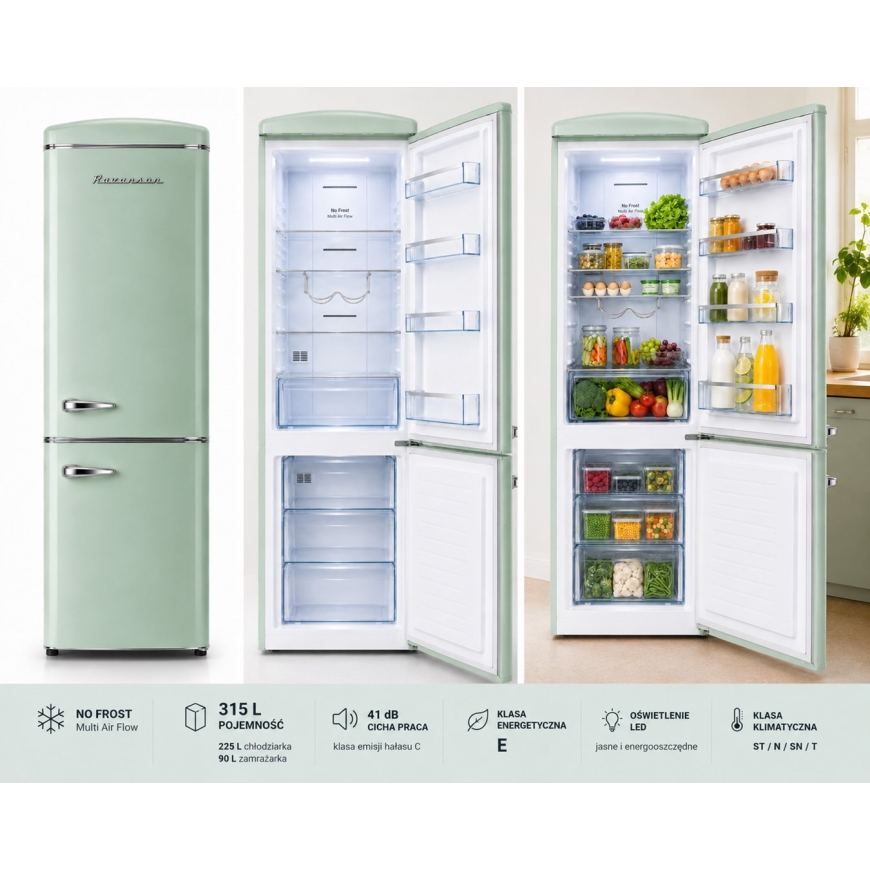 Ravanson LKK-315RM Retro Fridge 597 mm x 707 mm x 1943 mm | 315 l | Total No Frost | Energy Class E | mint – 4