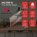 Maclean TV or Monitor Mount / Bracket, max. 23–65", max. load 30 kg, universal, max. VESA 400x400, MC-759 N Maclean TV or Monitor Mount / Bracket, max. 23–65", max. load 30 kg, universal, max. VESA 400x400, MC-759 N