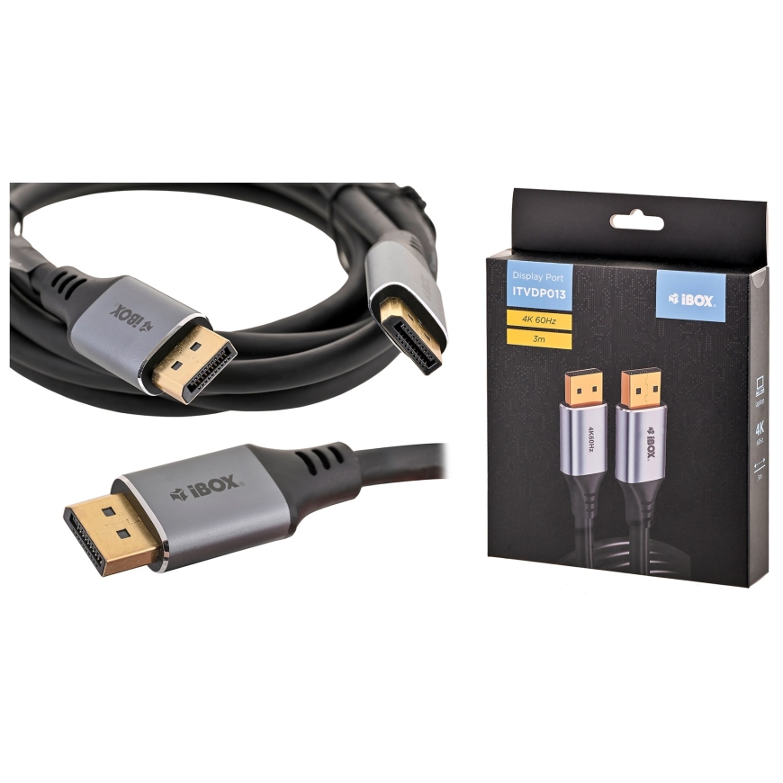 Кабель DisplayPort iBox ITVDP013 4K 60Hz с золотым покрытием, 3 м