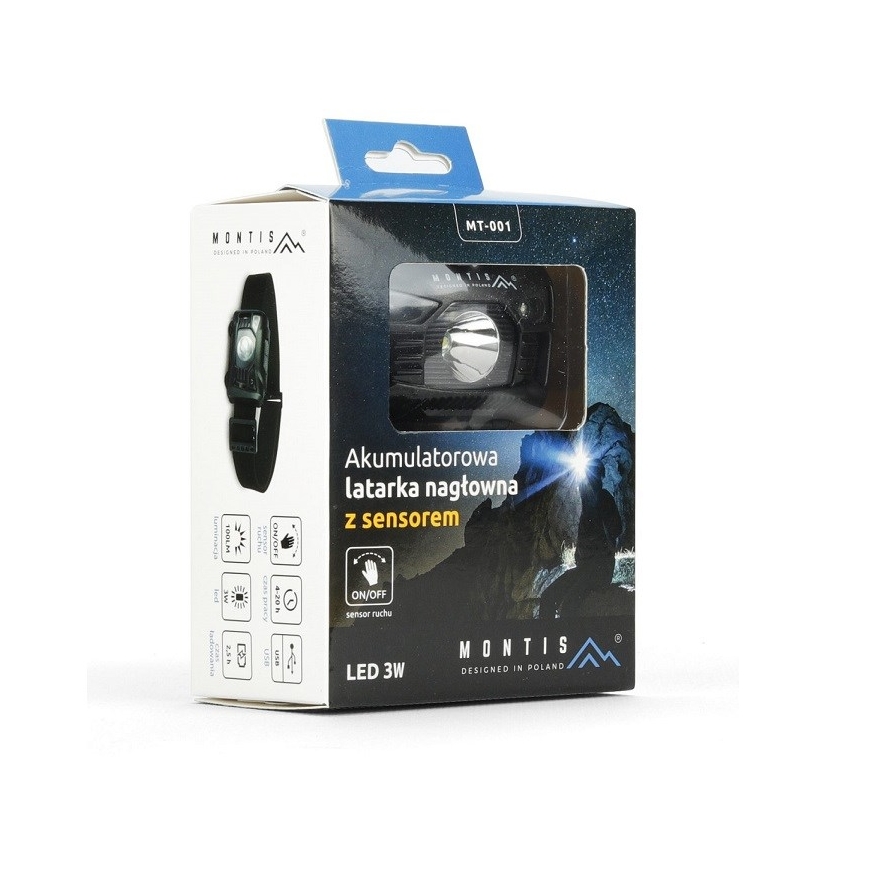 Montis Akumulatoriga pealamp anduri MT001 Must – 3
