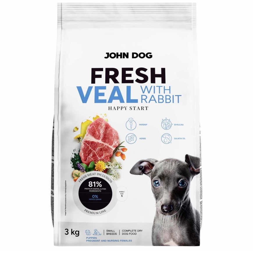 JOHN DOG Fresh Junior Väikeste tõugude veiseliha ja küüliku - kuiv koeratoit - 3kg