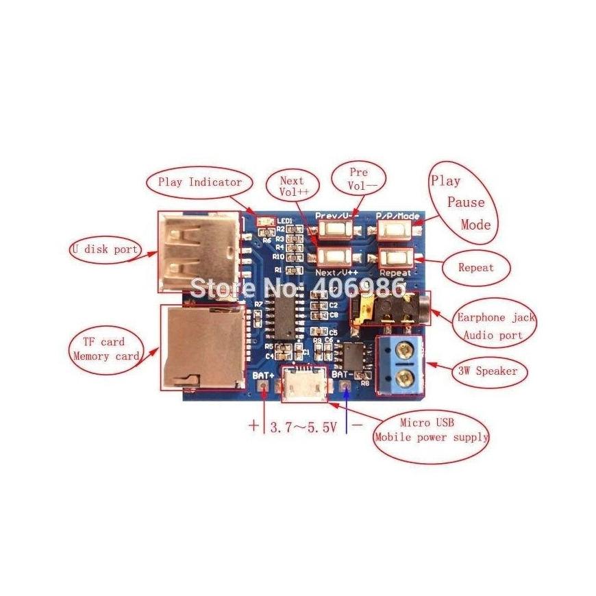 Oem MP3 плеер модуль с 2W усилителем, USB и картридером – 2