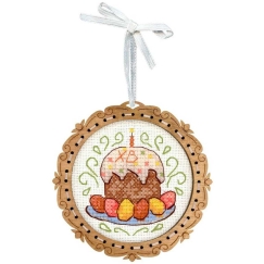 Beldizart ristpistes viimistlemine puidust alusel "Miniatuur. Kevadpüha kook" 8*8 cm SO-137