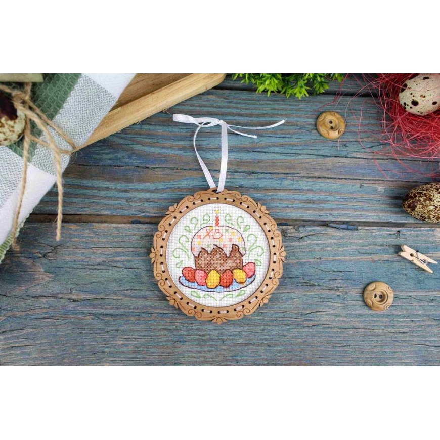 Beldizart Cross Stitch on Wooden Base "Miniature. Easter Cake" 8*8 cm SO-137 – 2