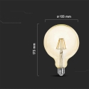 V-tac 6W LED filament bulb, G125, E27, amber glass, 2200K V-tac 6W LED filament bulb, G125, E27, amber glass, 2200K
