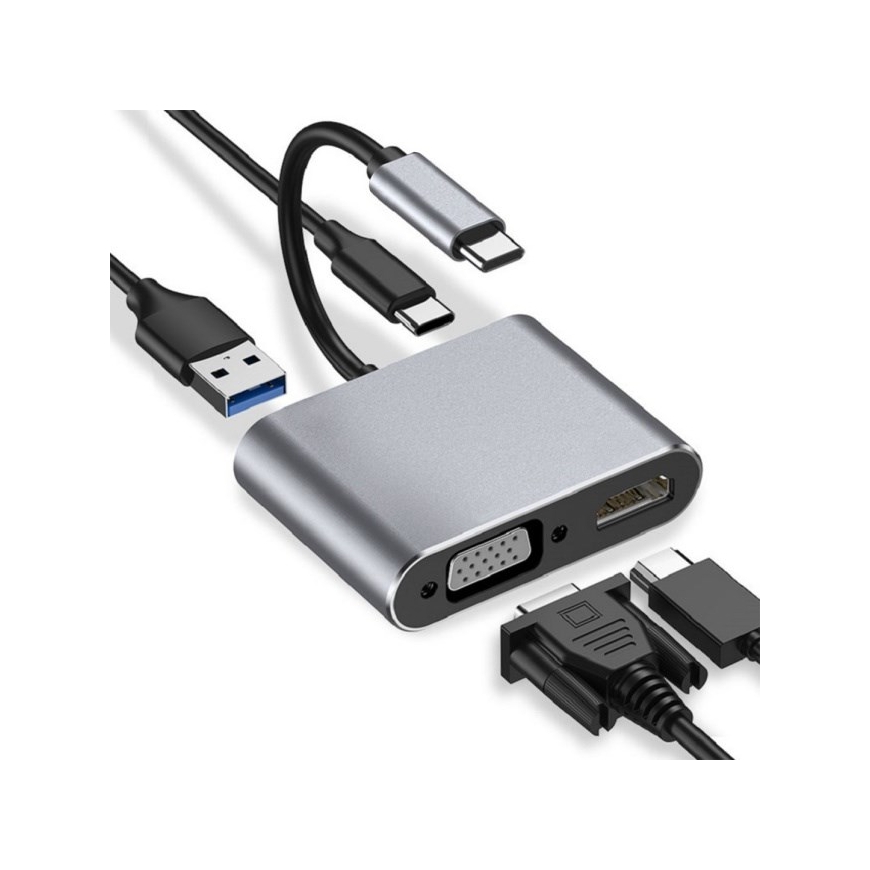 iBox IUHCHDVGA USB Type-C Хаб 4-в-1 USB 3.0 + PD 100W + HDMI 4K 30Hz + VGA Full HD – 5