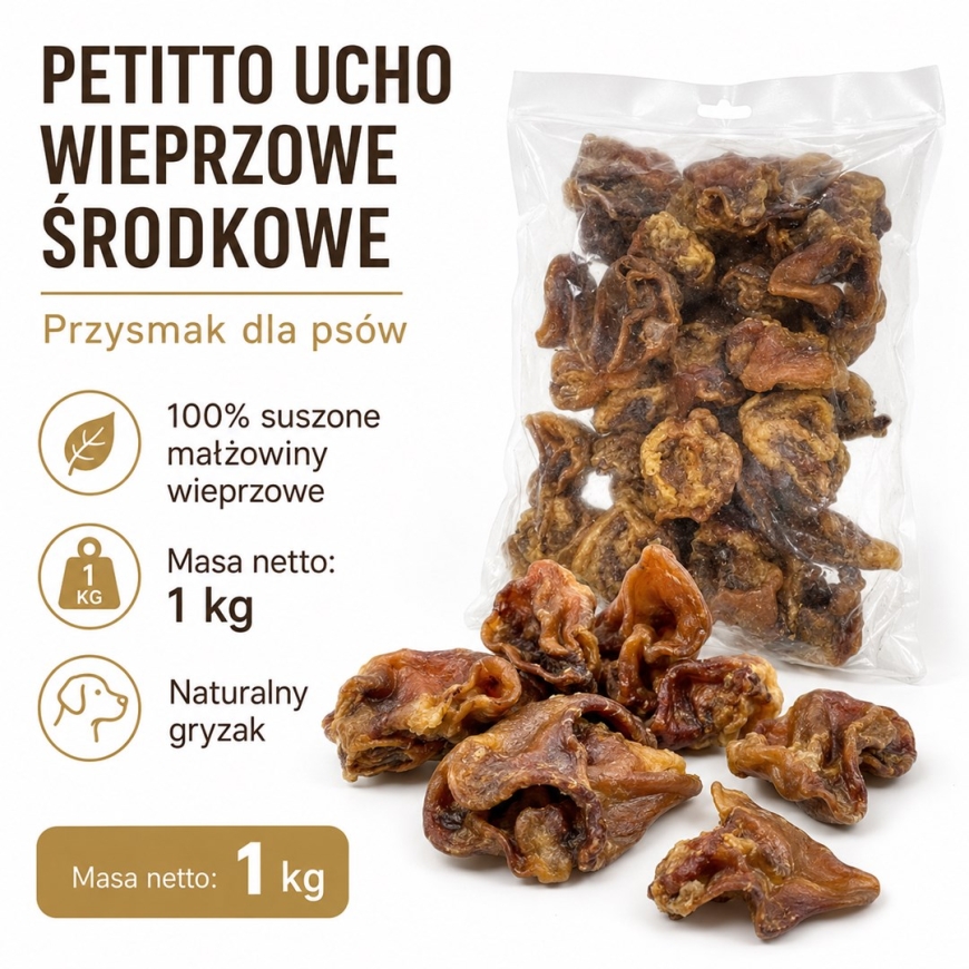 PETITTO среднее свиное ухо Mono - лакомство для собак - 1 кг – 2