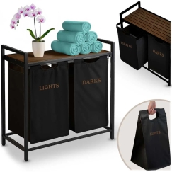 Massido Laundry Basket with Frame, Double Compartment, 80 Liters, Large Capacity, for Sorting Light and Dark Laundry, Industrial