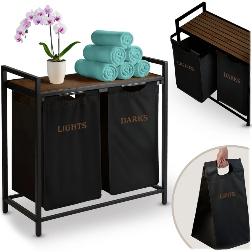 Massido Laundry Basket with Frame, Double Compartment, 80 Liters, Large Capacity, for Sorting Light and Dark Laundry, Industrial – 4