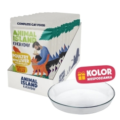 ANIMAL ISLAND Ikdienas vistas ar aknām želejā Kaste - mitrais kaķu barība - 12x85g + bezmaksas šķīvis