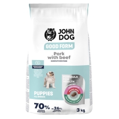 JOHN DOG Good Form Junior kiauliena su jautiena - sausas maistas šunims - 3kg